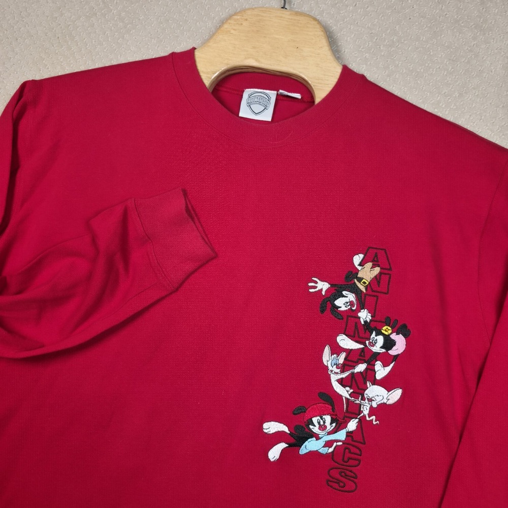 Vintage 1995 Animaniacs Pinky & The Brain Embroidered Long Sleeve T Shirt‎ Sz XL